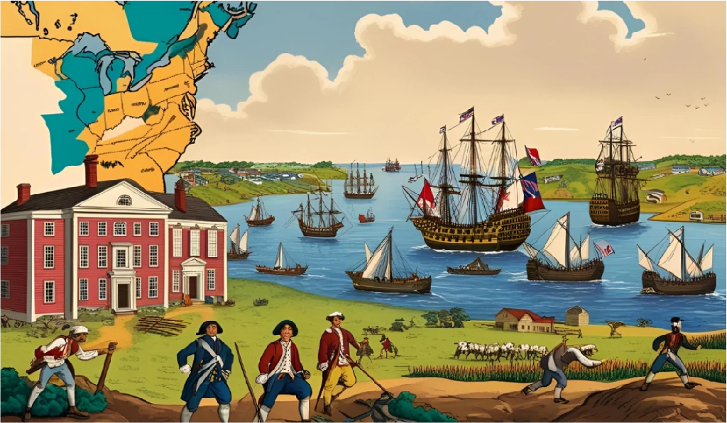 as Treze Colônias britânicas na América do Norte viviam sob o domínio da Coroa Britânica